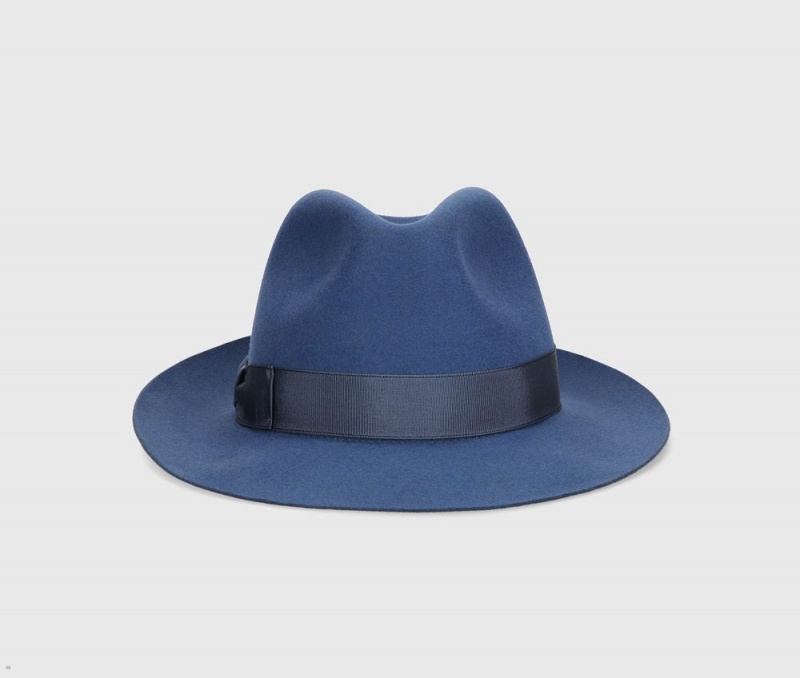 Chapeau Feutre Borsalino Monica Folar Medium Brim Bleu | FPJ-73928220