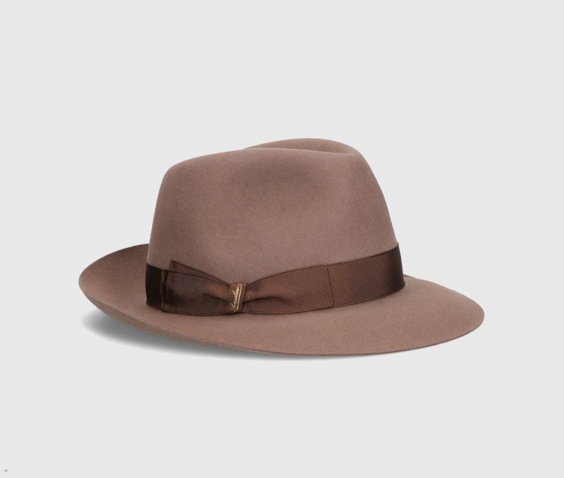 Chapeau Feutre Borsalino Monica Folar Medium Brim Marron | XZO-19483084