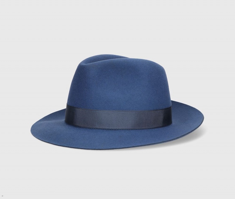 Chapeau Feutre Borsalino Monica Folar Medium Brim Bleu | FPJ-73928220