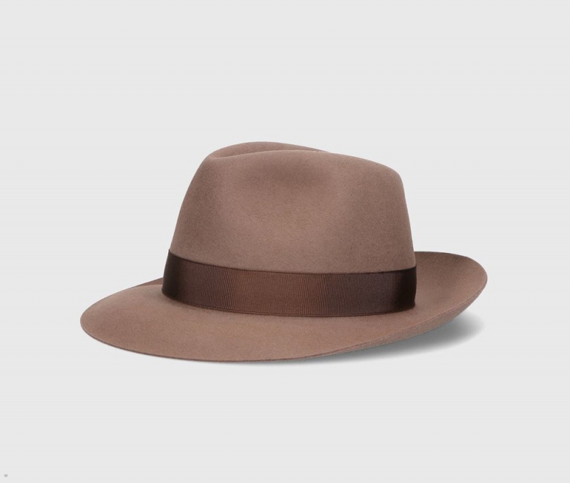 Chapeau Feutre Borsalino Monica Folar Medium Brim Marron | XZO-19483084