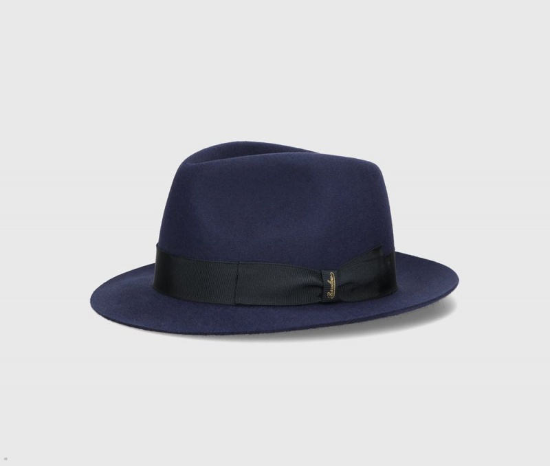 Chapeau Feutre Borsalino Fedora Brushed Bleu Marine | VUP-21443039