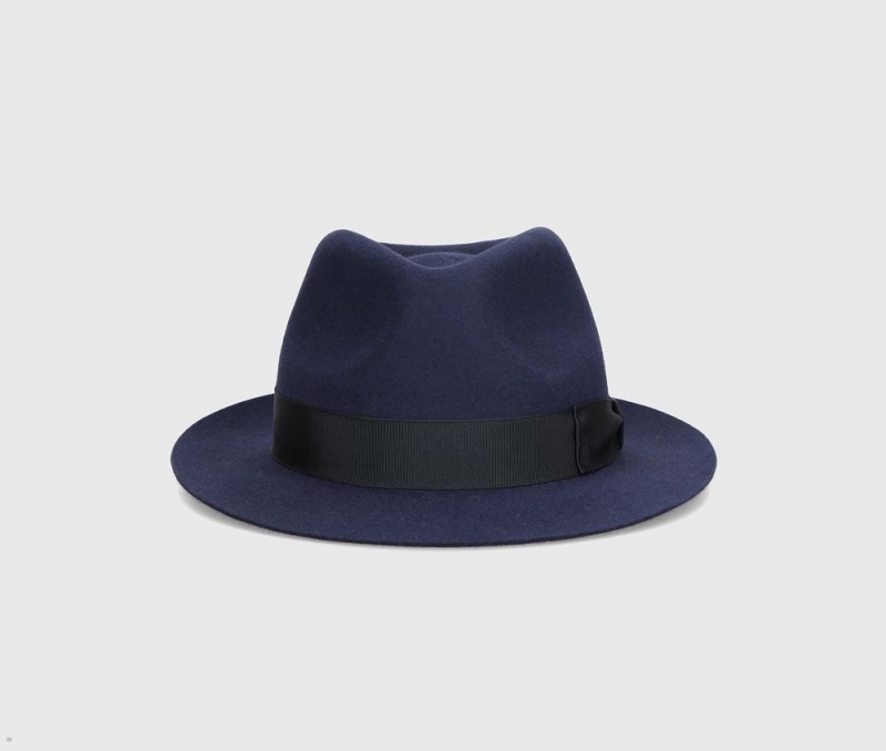 Chapeau Feutre Borsalino Fedora Brushed Bleu Marine | VUP-21443039