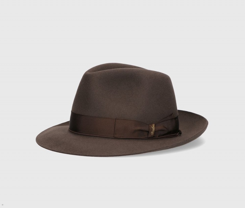 Chapeau Feutre Borsalino Federico Anello Medium Brim Marron Foncé | OMN-88909427