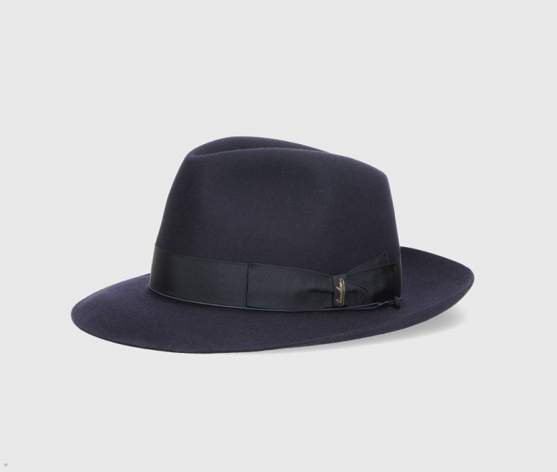 Chapeau Feutre Borsalino Federico Anello Medium Brim Bleu Marine | ILZ-37156926