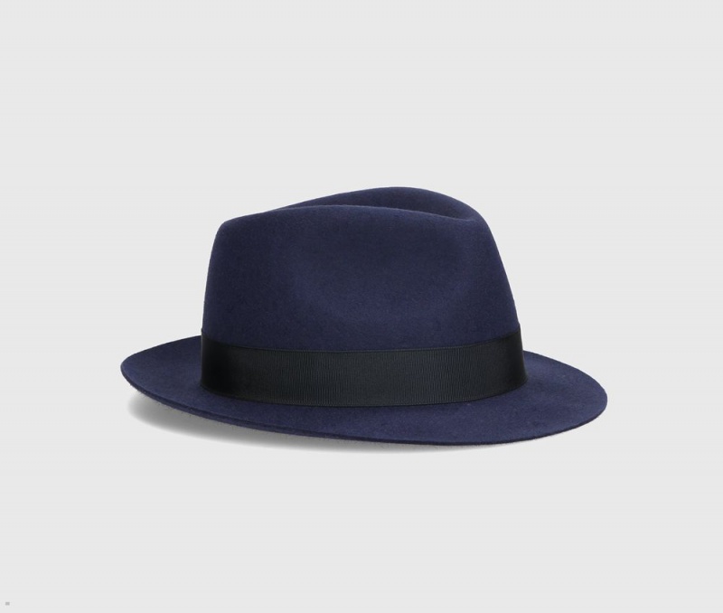 Chapeau Feutre Borsalino Fedora Brushed Bleu Marine | VUP-21443039