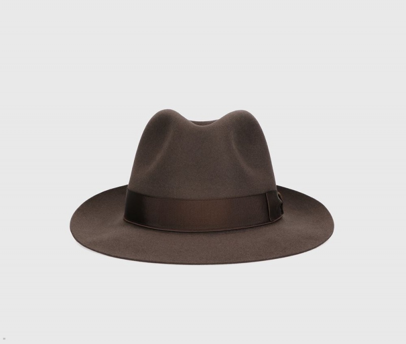 Chapeau Feutre Borsalino Federico Anello Medium Brim Marron Foncé | OMN-88909427