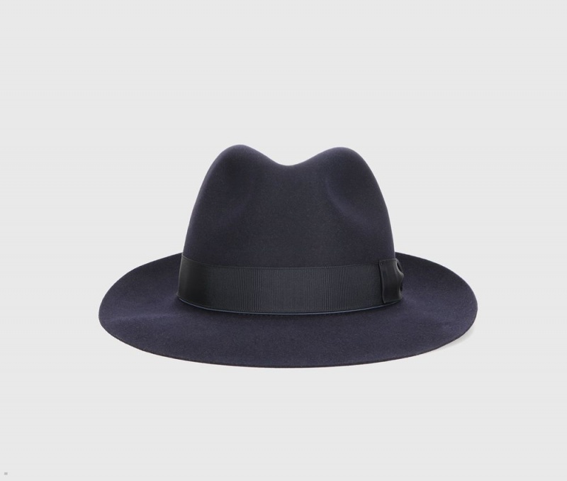 Chapeau Feutre Borsalino Federico Anello Medium Brim Bleu Marine | ILZ-37156926