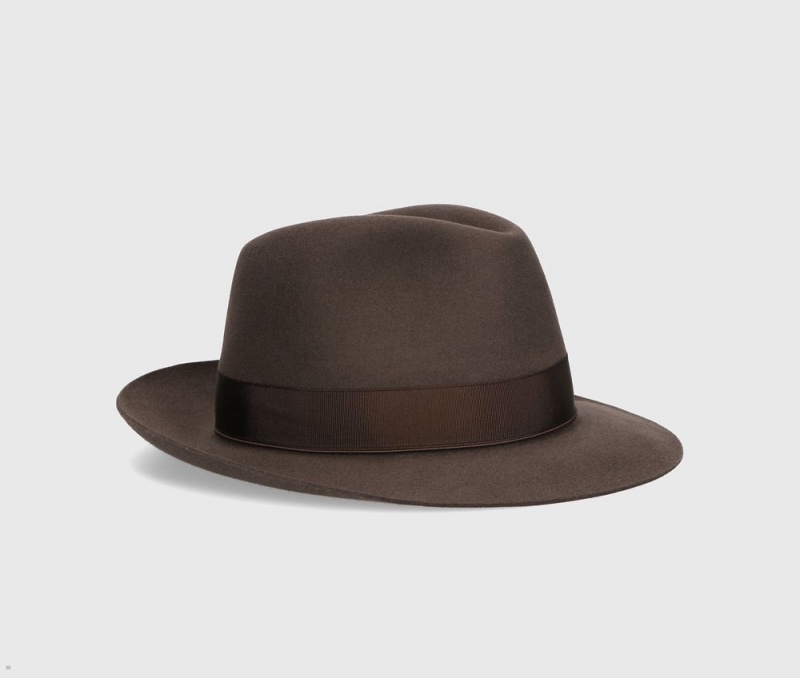 Chapeau Feutre Borsalino Federico Anello Medium Brim Marron Foncé | OMN-88909427