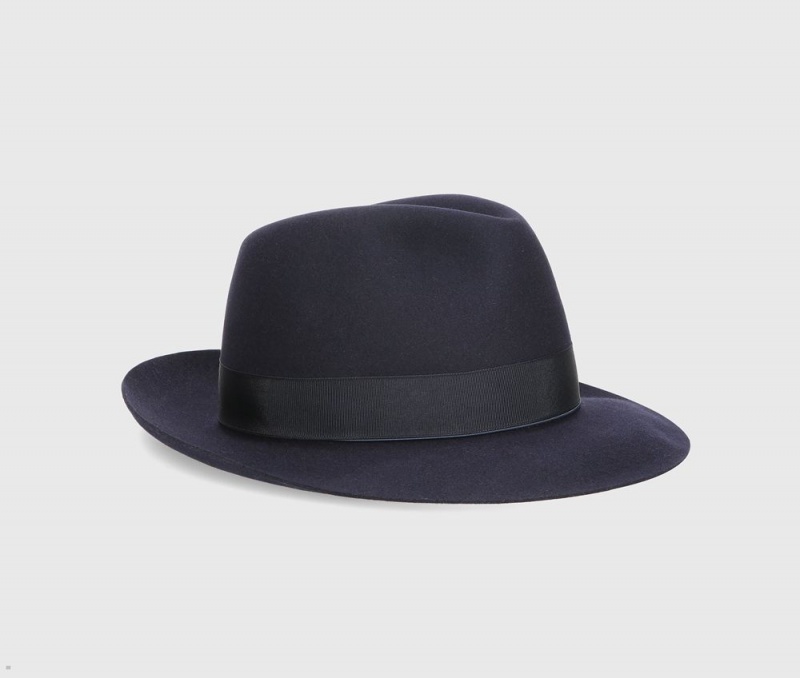 Chapeau Feutre Borsalino Federico Anello Medium Brim Bleu Marine | ILZ-37156926