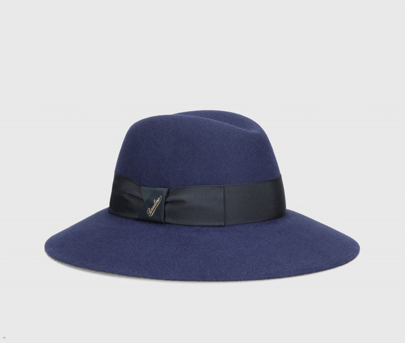 Chapeau Feutre Borsalino Claudette Brushed Bleu Marine Noir | LKV-34185037