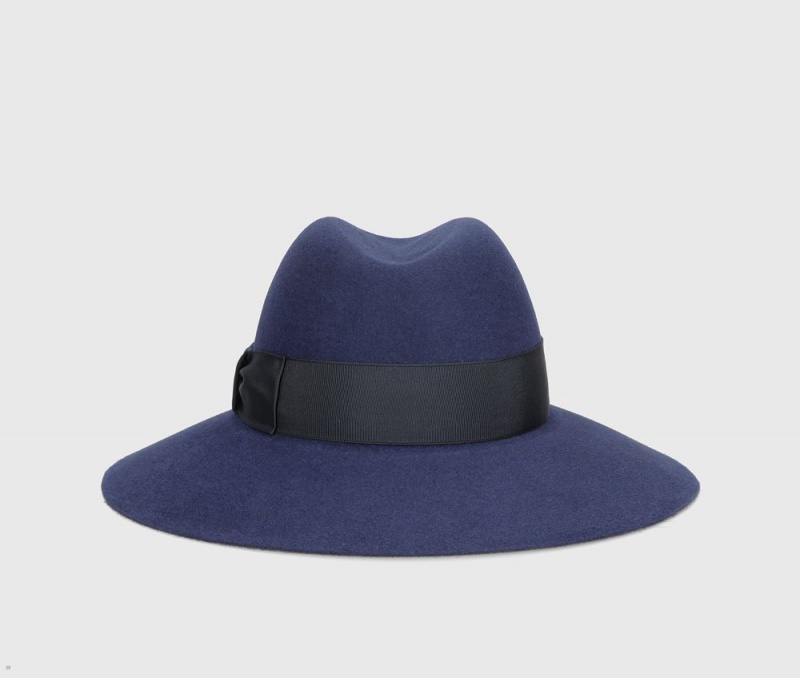 Chapeau Feutre Borsalino Claudette Brushed Bleu Marine Noir | LKV-34185037