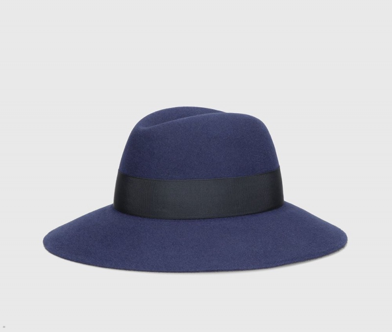 Chapeau Feutre Borsalino Claudette Brushed Bleu Marine Noir | LKV-34185037