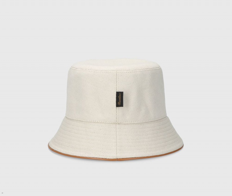 Chapeau Bucket Borsalino A Cuir-Trimmed Visor Blanche | DFZ-16799587