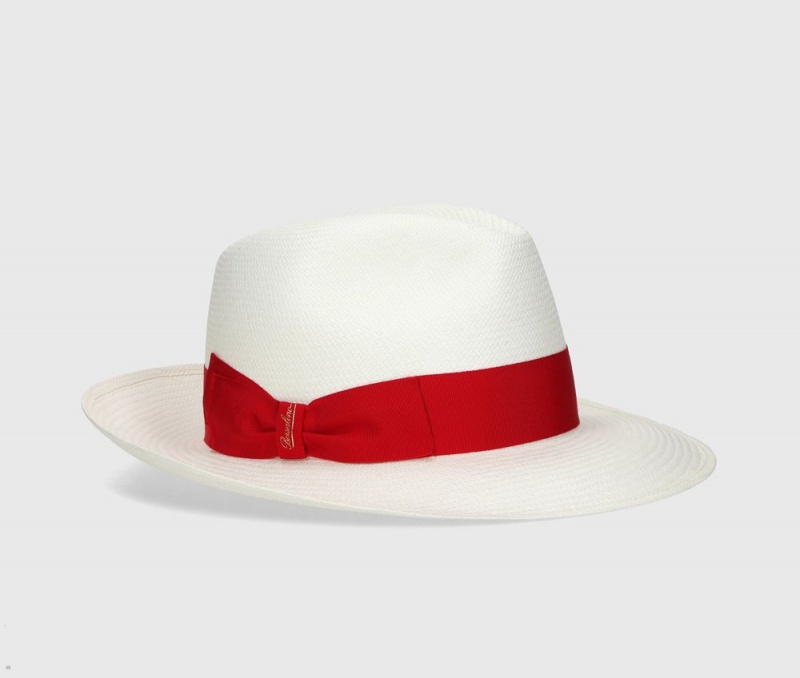 Chapeaux De Paille Borsalino Giulietta Panama Fine Larges Brim Rouge | YUM-10309302