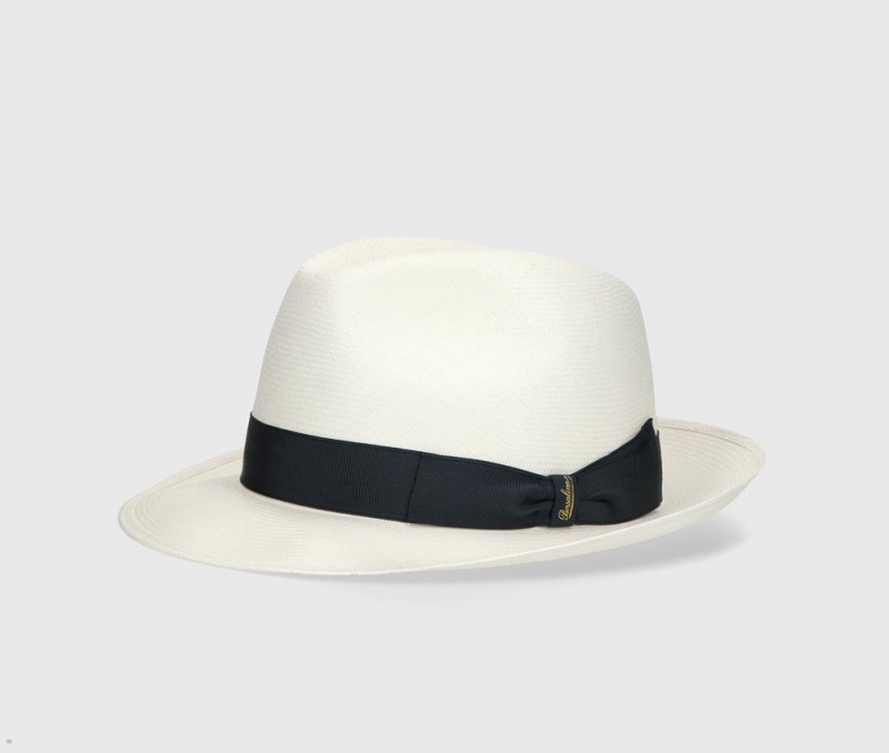 Chapeaux De Paille Borsalino Fidel Panama Extrafine Medium Brim Blanche Grise | ABB-19517614