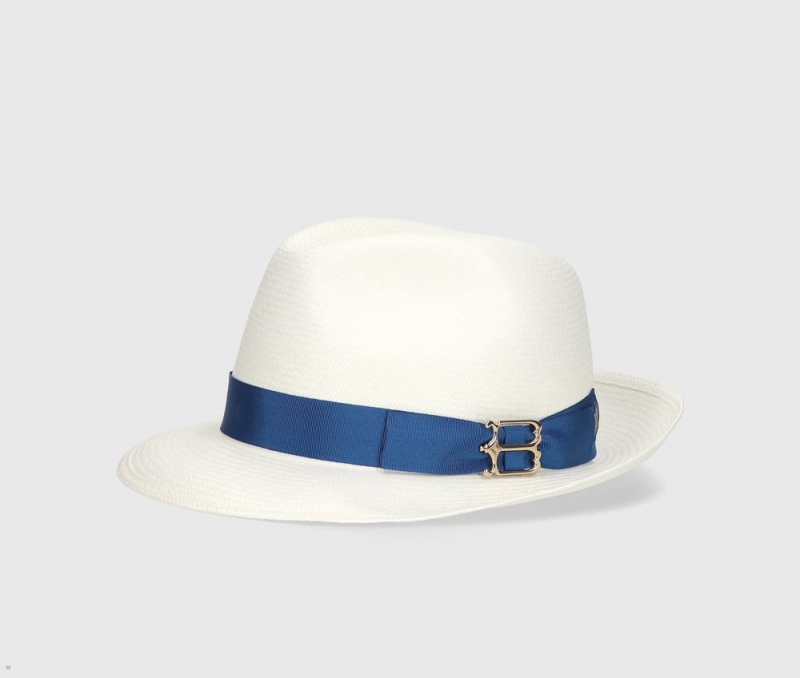 Chapeaux De Paille Borsalino Federico Panama Fine Medium Brim With Boucle Bleu | UUS-93723604